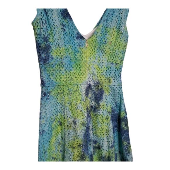 French Connection Women's Dress #714AW Midi Daisy Lace V-Neck Size 4 Blue+Green - Picture 4 of 16